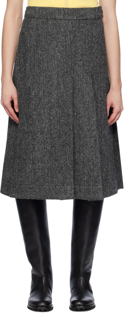 Shop Saks Potts Gray Nicoline Midi Skirt In Herringbone Grey