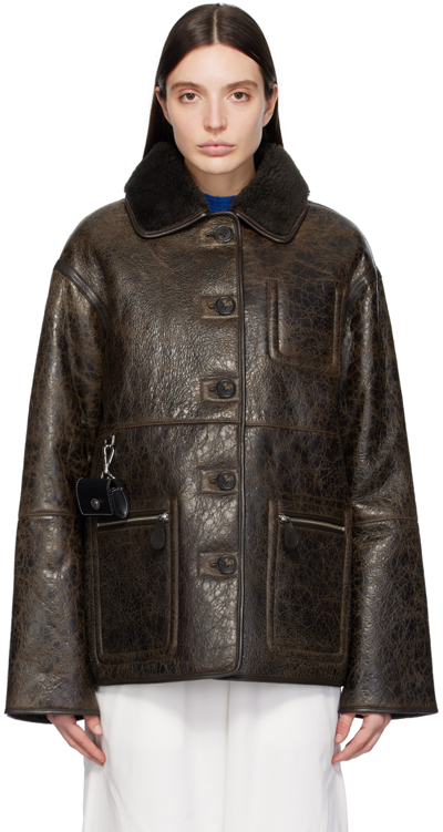 Shop Saks Potts Brown Ada Reversible Leather Jacket In Distressed Brown