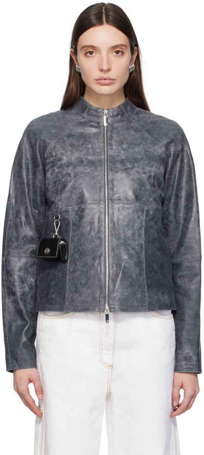 Shop Saks Potts Navy Daria Leather Jacket