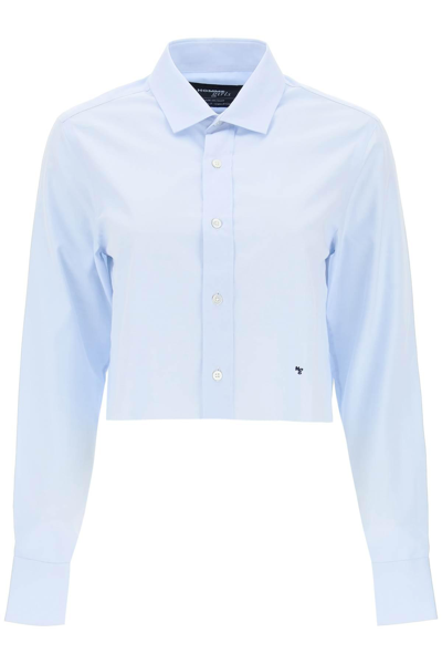 Shop Homme Girls Cotton Twill Cropped Shirt In Light Blue