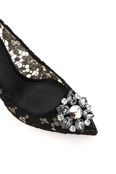 Shop Dolce & Gabbana Lace Bellucci Pumps With Broche In Black