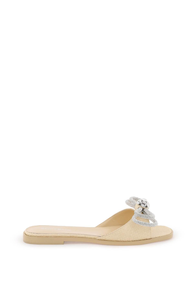 Shop Mach & Mach Double Bow Slides In Beige,silver