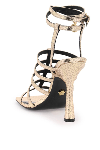 Shop Versace Lycia Structure Sandals In Gold