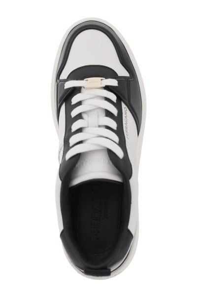 Shop Ferragamo Two-tone Leather Sneakers In White,black