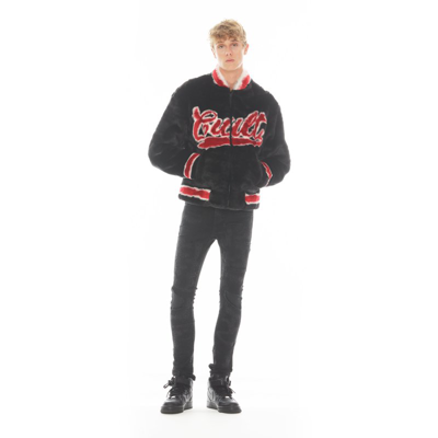 Shop Cult Of Individuality Faux Fur Varsity Jacket In Black
