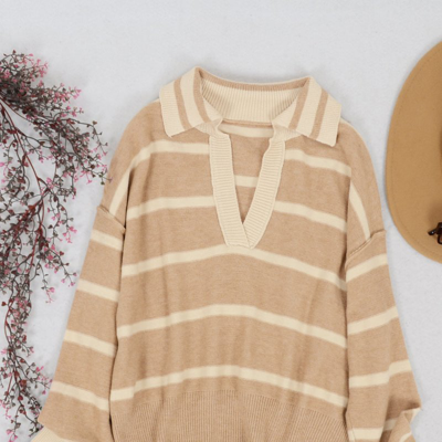 Shop Anna-kaci Classic Striped Collared Sweater In Brown