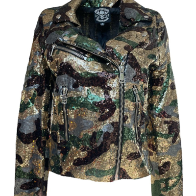 Shop Any Old Iron Camo Moto Jacket In Yellow
