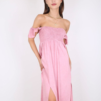 Shop Anna-kaci Ruffled Cap Sleeve Maxi Slit Dress In Pink