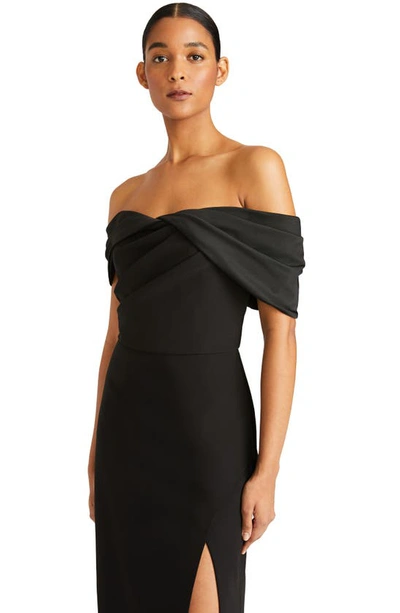 Shop ml Monique Lhuillier Celeste Off The Shoulder Crepe Gown In Black