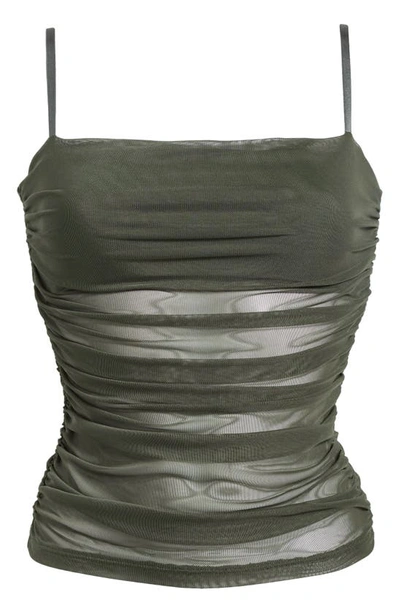 Open Edit Ruched Mesh Camisole In Green City
