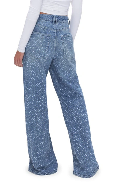 Shop Good American Good Ease Crystal Embellished Wide Leg Jeans In Indigo592