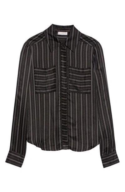 Shop Ramy Brook Jamie Variegated Stripe Twill Button-up Shirt In Black Combo