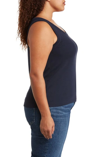 Nic + Zoe Perfect Rib Scoop Neck Knit Tank Top In Dark Indigo