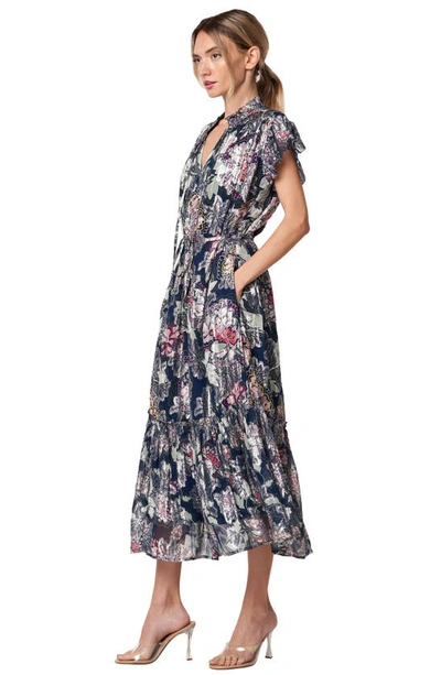 Shop Ciebon Hilma Metallic Floral Print Maxi Dress In Navy