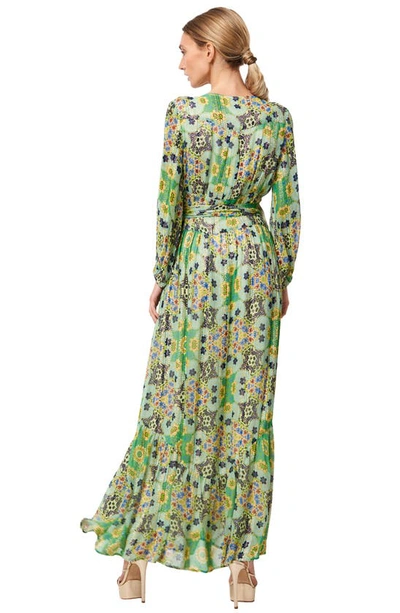 Shop Ciebon Shani Metallic Floral Print Long Sleeve Wrap Dress In Green Multi