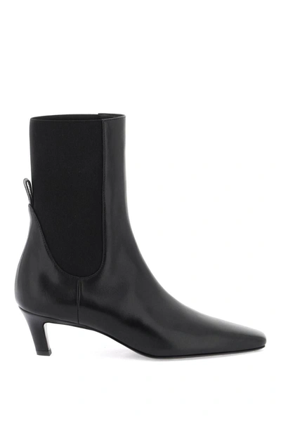 Shop Totême Toteme Mid Heel Leather Boots In Black