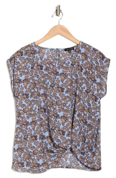 Shop Pleione Twist Front High/low Top In Periwinkle Brocade Floral