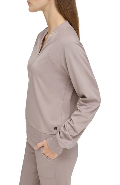 Shop Andrew Marc Sport V-neck Long Sleeve T-shirt In Taupe