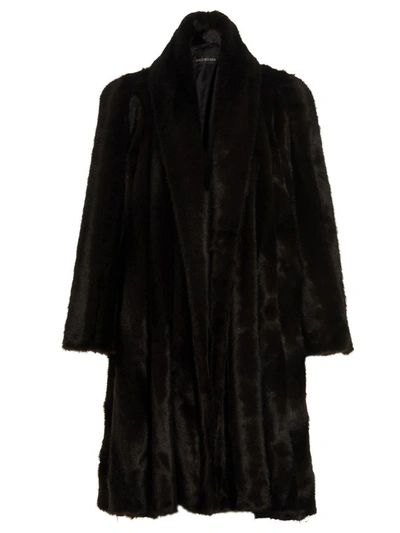 Shop Balenciaga 'a-line' Eco Fur Coat In Brown