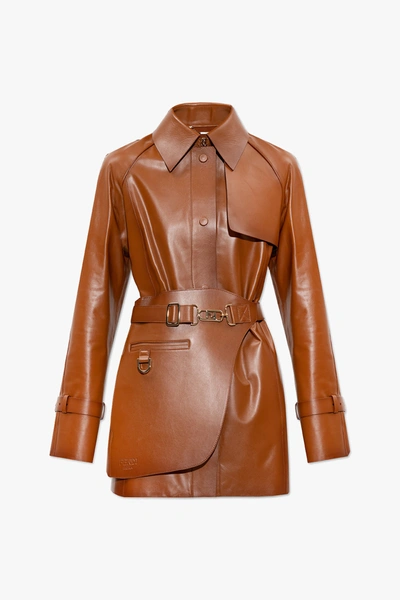 Shop Fendi Brown Leather Jacket With Waist Belt In New