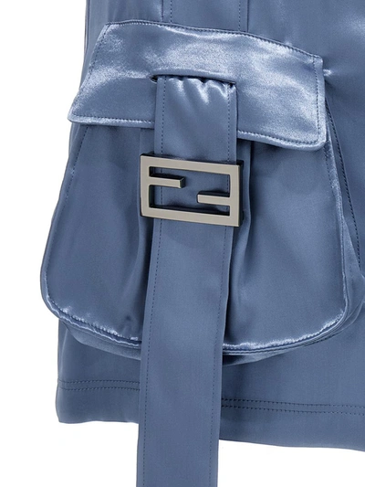 Shop Fendi Satin Miniskirt In Blue