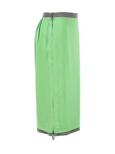Shop Fendi Satin And Gabardine Skirt In Green