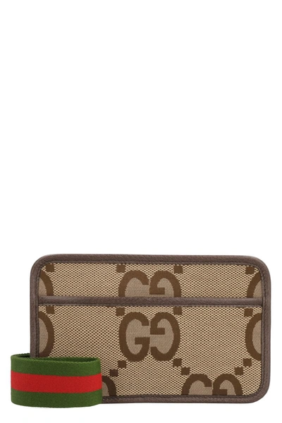 Shop Gucci Jumbo Gg Fabric Shoulder Mini Bag In Camel