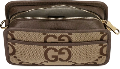 Shop Gucci Jumbo Gg Fabric Shoulder Mini Bag In Camel