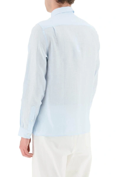 Shop Lacoste Light Linen Shirt In Blue