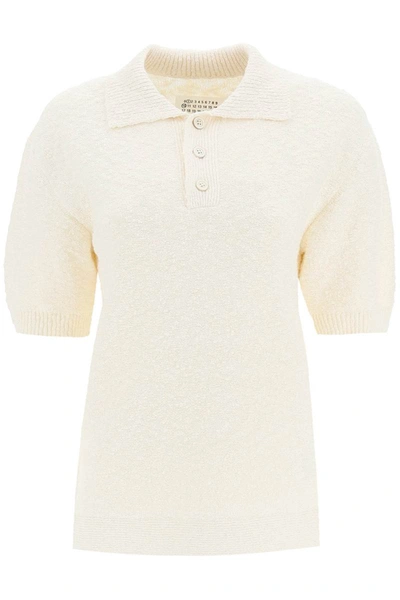 Shop Maison Margiela Boucle Knit Polo Shirt In White