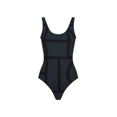 Shop Totême Monogram Swimsuit Swimwear In Black