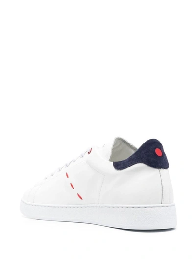 Shop Kiton White And Blue Sneakers With Logo And Contrasting Stitching In Leather Man