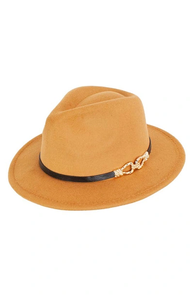Shop Peter Grimm Jordin Felt Panama Hat With Faux Leather Band In Caramel
