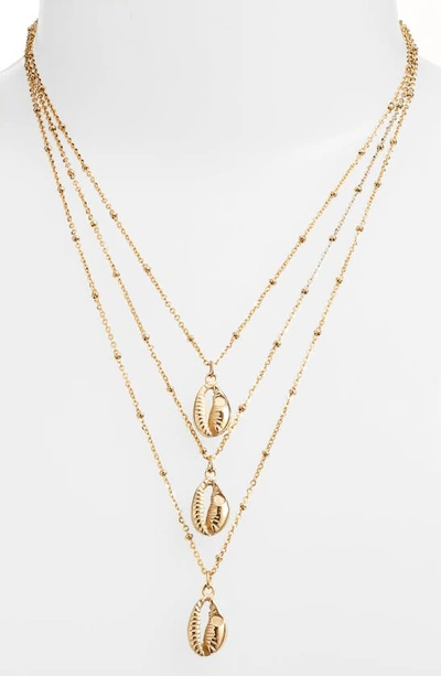 Shop Knotty Triple Layered Shell Pendant Necklace In Gold