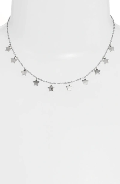 Shop Knotty Stars Charm Necklace In Rhodium Silver