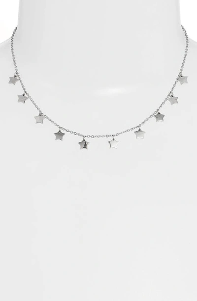 Knotty Stars Charm Necklace In Rhodium Silver