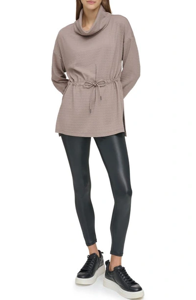 Shop Andrew Marc Sport Textured Cowl Neck Tunic In Taupe