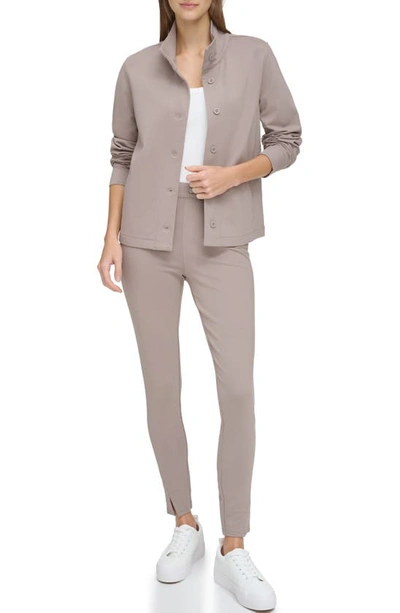 Shop Andrew Marc Sport Stand Collar Ponte Jacket In Taupe
