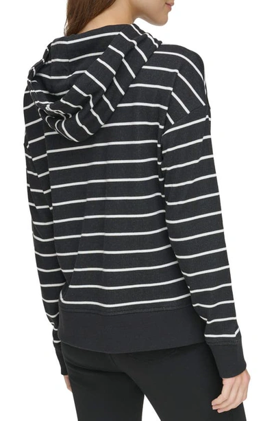 Shop Andrew Marc Sport French Terry Hoodie In Black/ White