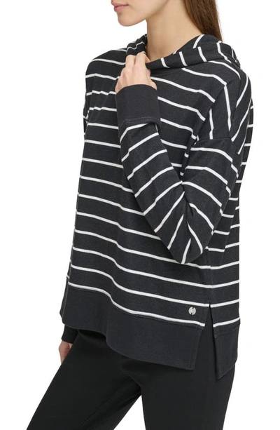 Shop Andrew Marc Sport French Terry Hoodie In Black/ White