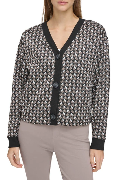 Shop Andrew Marc Sport Geo Jacquard Cardigan In Taupe Combo