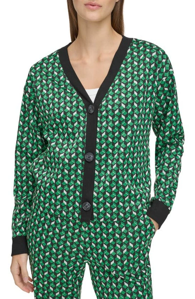 Shop Andrew Marc Sport Geo Jacquard Cardigan In Kelly Green Combo