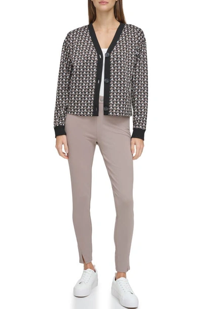 Shop Andrew Marc Sport Geo Jacquard Cardigan In Taupe Combo