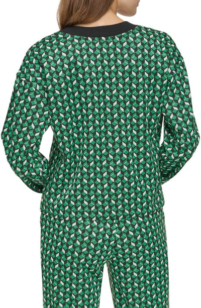 Shop Andrew Marc Sport Geo Jacquard Cardigan In Kelly Green Combo