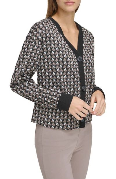 Shop Andrew Marc Sport Geo Jacquard Cardigan In Taupe Combo