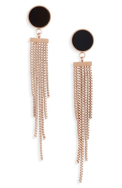 Shop Knotty Deco Chain Tiered Drop Earrings In Rose Gold