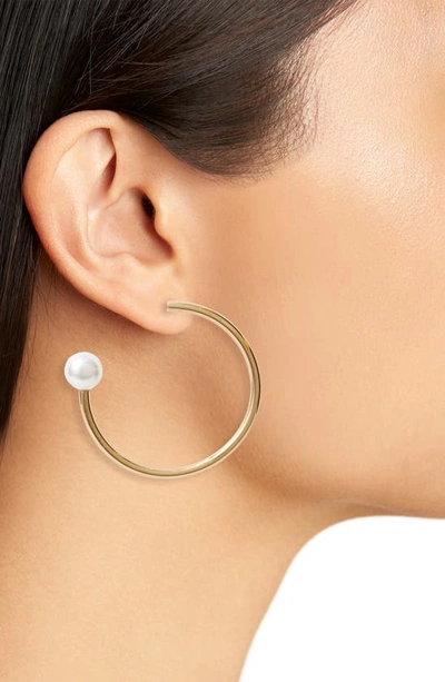 Shop Knotty Pearly End Hoop Earrings In Gold