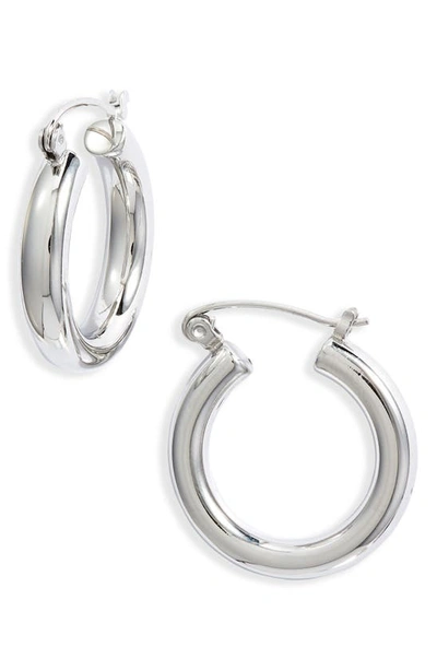 Shop Knotty Mini Classic Tube Hoop Earrings In Rhodium