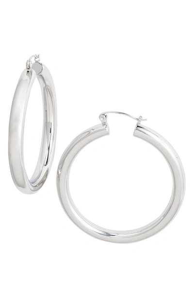 Shop Knotty Classic Tube Hoop Earrings In Rhodium
