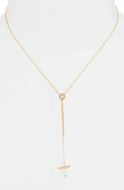 Shop Knotty Imitation Pearl Drop Y-necklace In Gold
